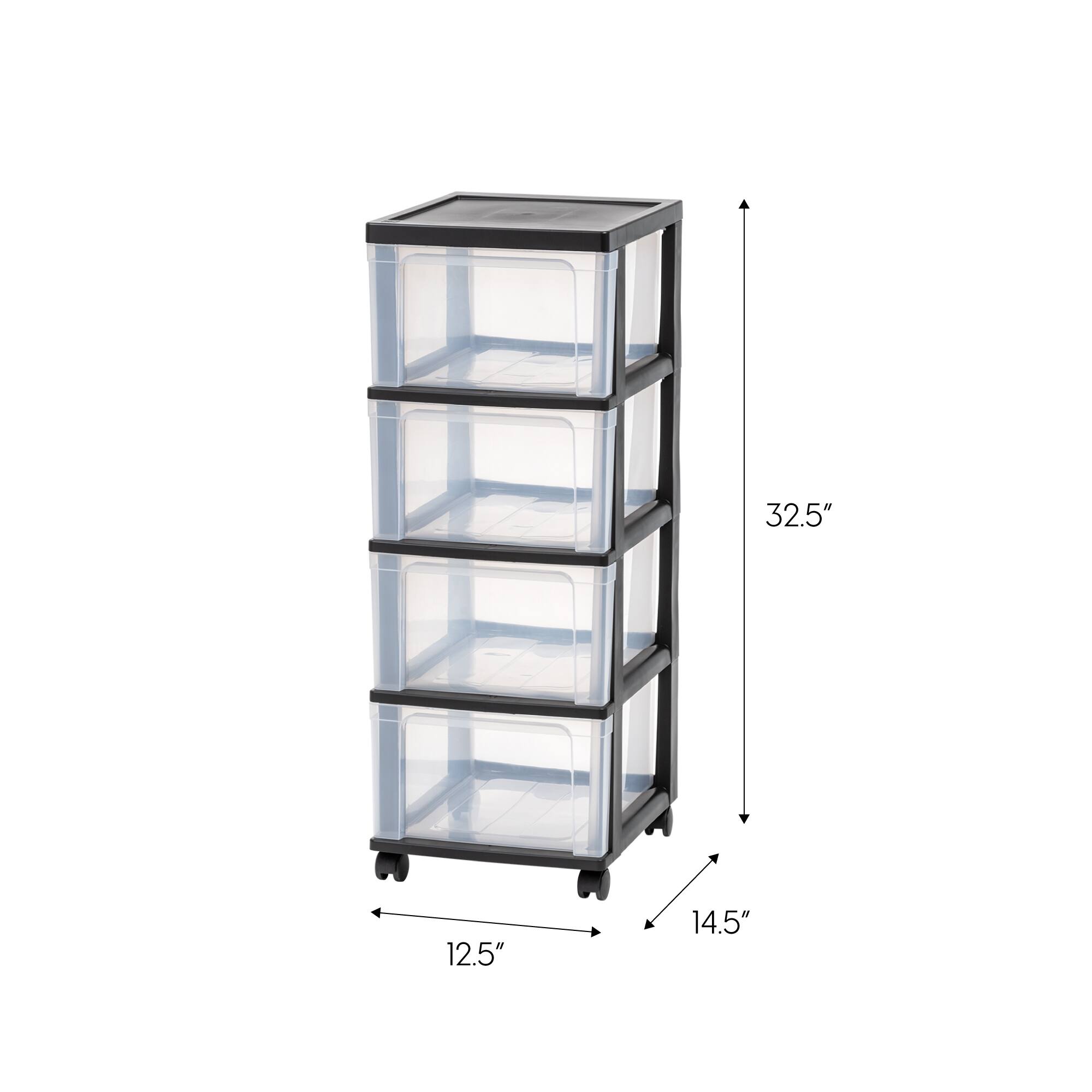 IRIS® 32.5" Black & Clear 4-Drawer Narrow Plastic Storage Carts, 2ct.